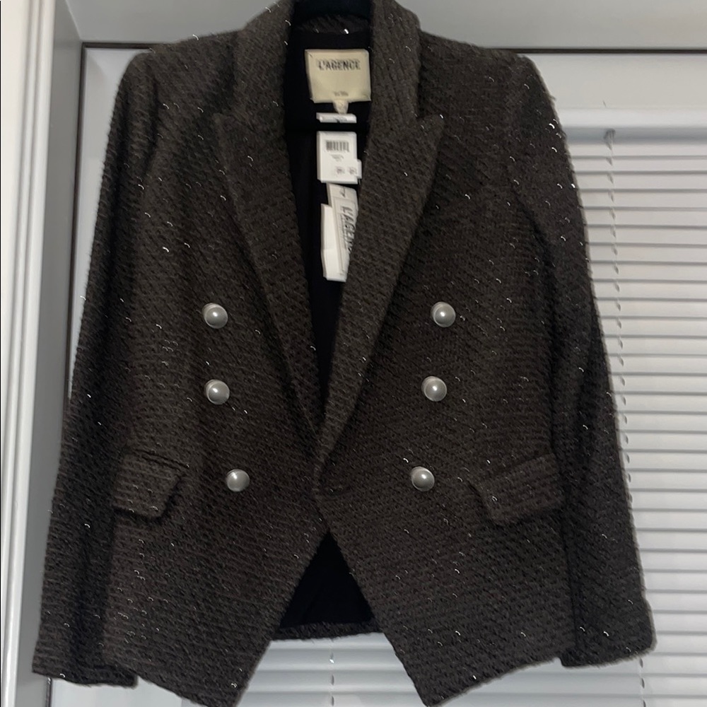 L'AGENCE Double-Breasted Blazer with Peaked Lapels